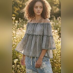 #1300 POL Nightfall Muse Embroidered Top